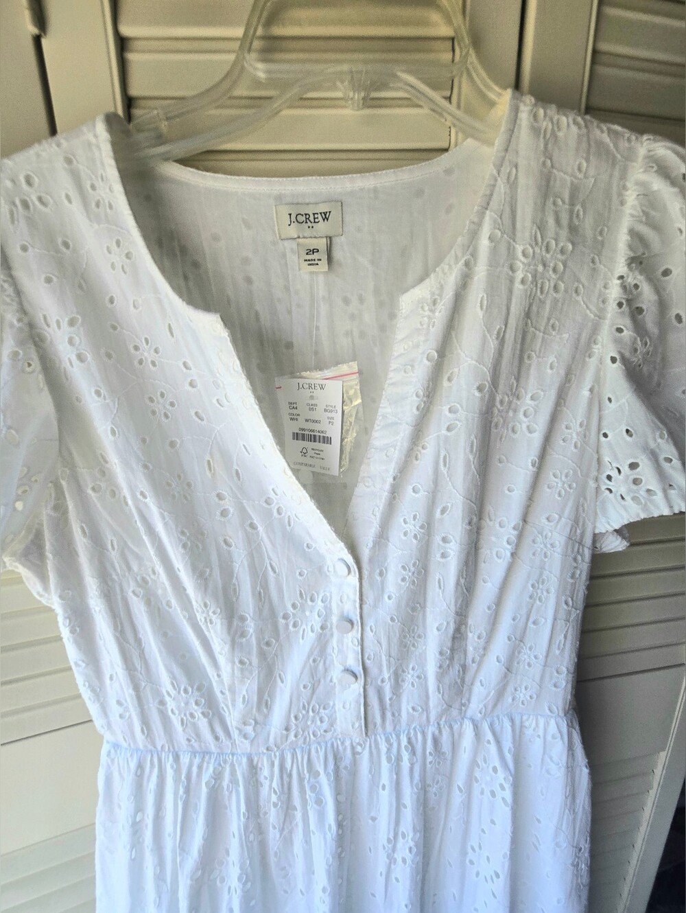NWT J Crew White Cotton Eyelet Button-Front Midi Dress Size 2P - Picture 4 of 6